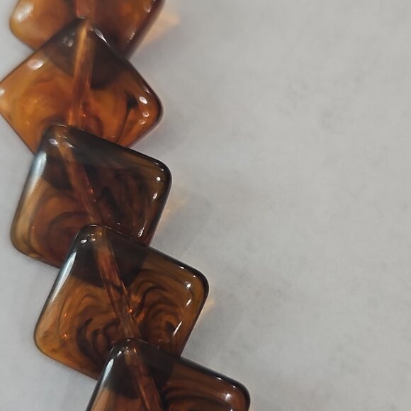 VTG Trifari Tortoise Lucite Necklace - Marked - 19" - Geometric Square Beads - Picture 7 of 7